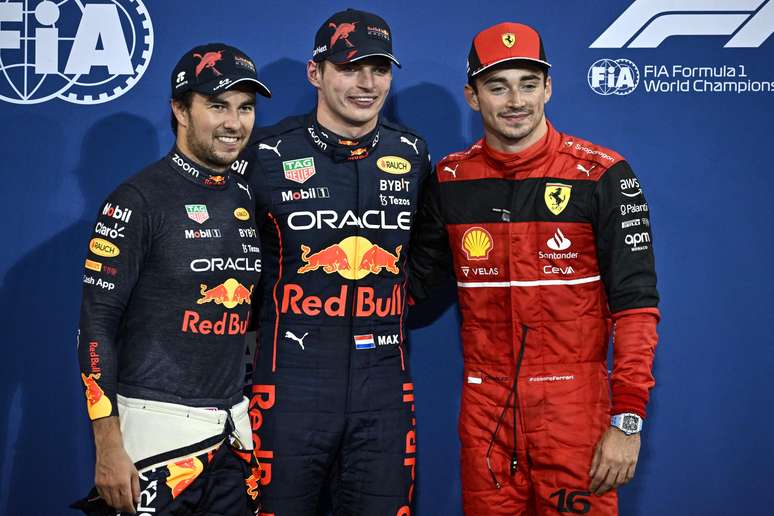 Sergio Pérez, Max Verstappen e Charles Leclerc celebram top-3 no grid do GP de Abu Dhabi 