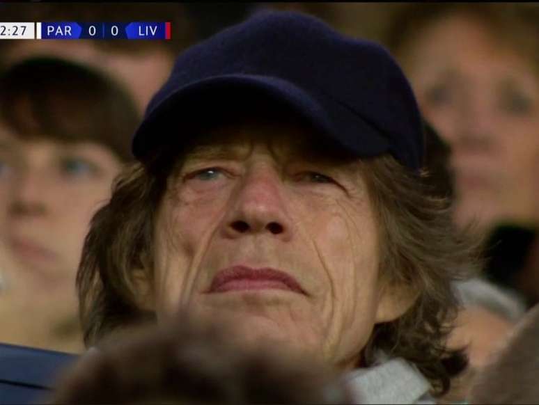 Mick Jagger durante uma partida da Champions League (Foto: Reprodução)