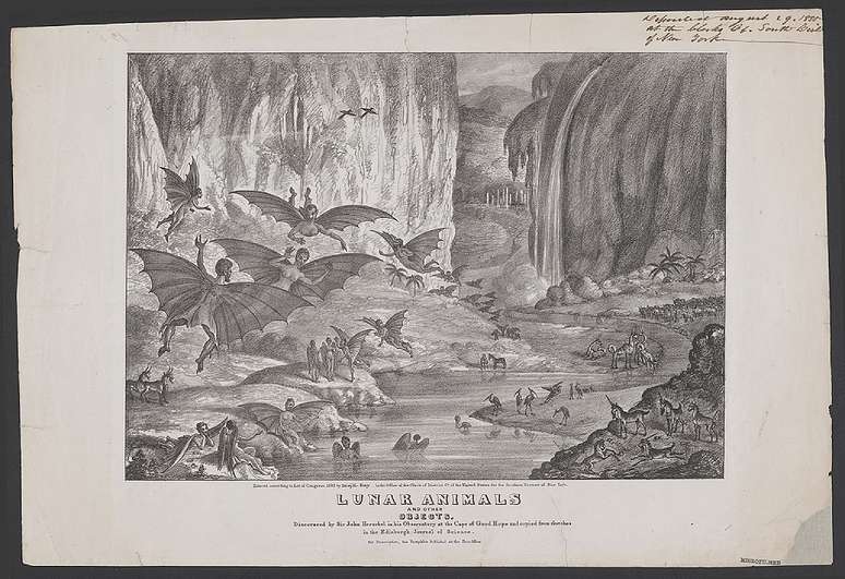 Litografia publicada pelo New York Sun da suposta vida na Lua