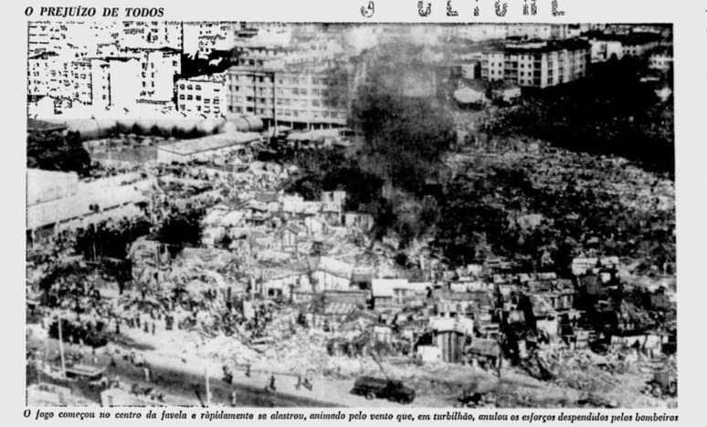 Edição de 12 de maio de 1969 do Jornal do Brasil trouxe na capa foto e reportagem sobre o incêndio na favela Praia do Pinto, localizada no bairro nobre do Leblon, no Rio de Janeiro