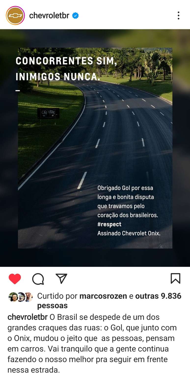 Postagem no Instagram da Chevrolet