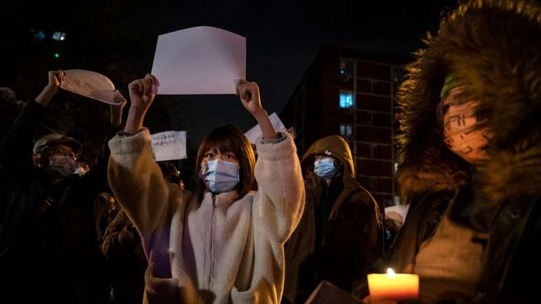 Manifestação em Pequim contra as medidas da política de covid zero