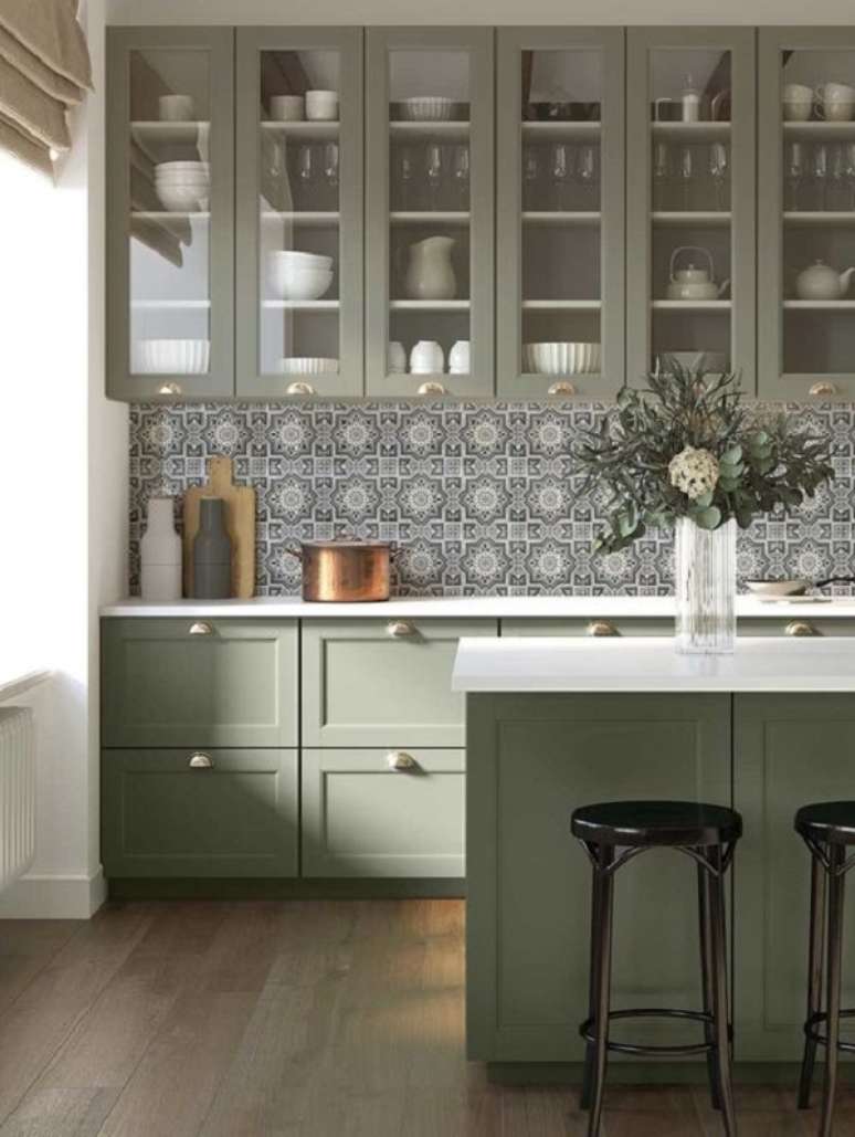 7. Azulejo decorativo cor de rosa para cozinha verde &ndash; Foto Stone Impressions
