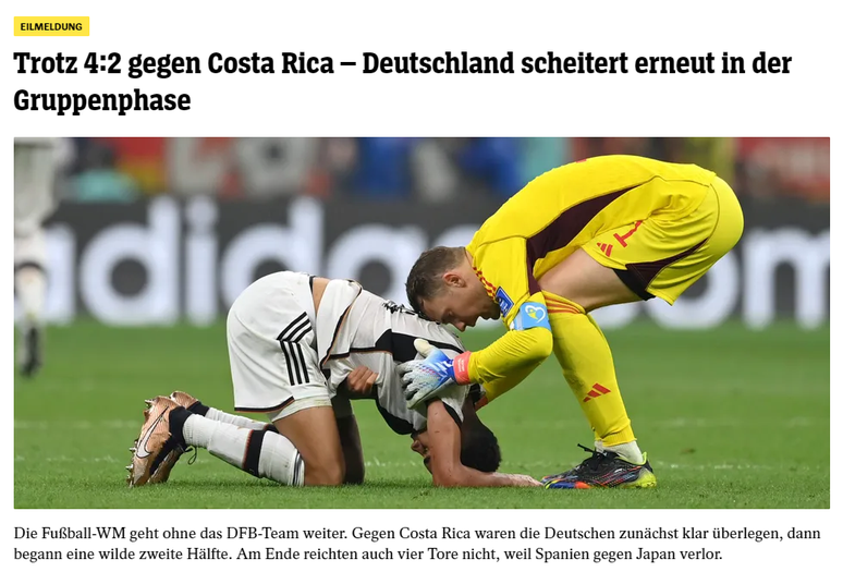 O jornal alemão Der Spiegel também destacou a eliminação germânica 