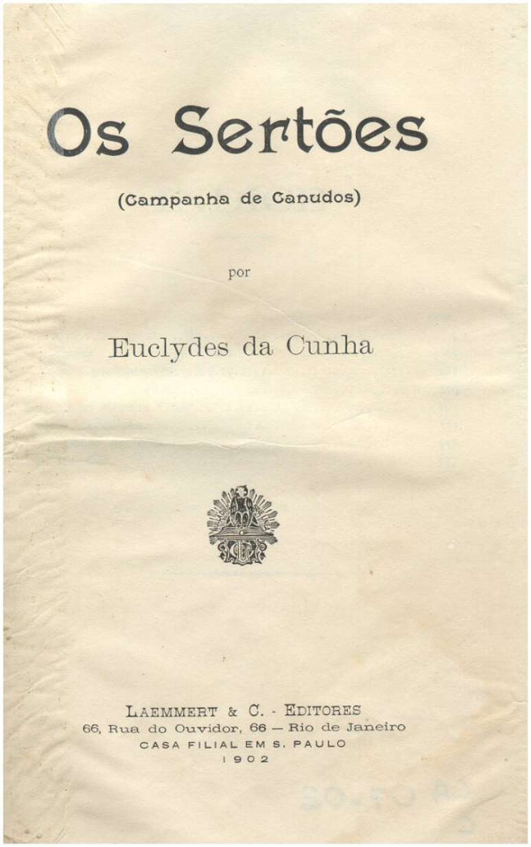 Reprodu&ccedil;&atilde;o de capa da primeira edi&ccedil;&atilde;o do livro Os Sert&otilde;es, 1902
