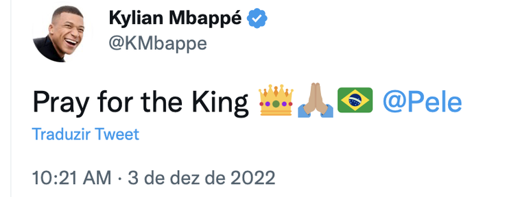 Mbappé pede orações para Pelé, internado em SP: 'Rezem pelo Rei'