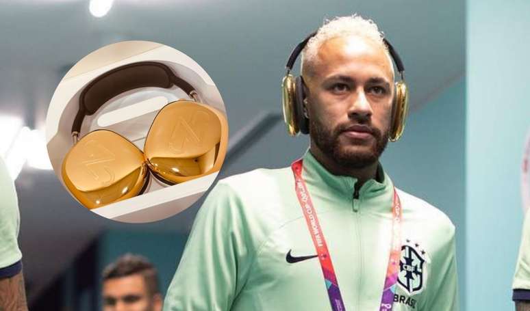 Platinado, Neymar volta a ostentar fone de ouro antes de entrar em campo para seu segundo jogo na Copa do Mundo 2022.