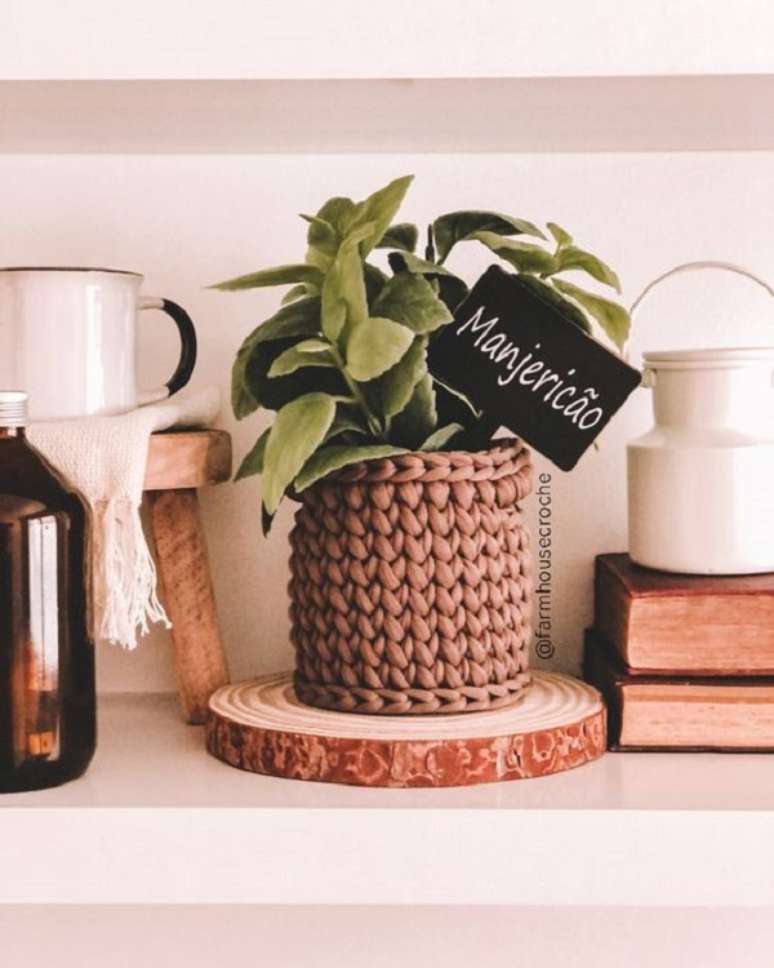 19. Cesto de fio de malha como cachepo para manjeric&atilde;o &ndash; Foto By Pri