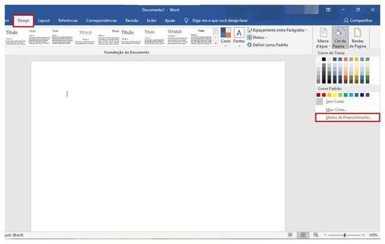 Acesse o menu "Design" para alterar o fundo do Word (Imagem: Rodrigo Folter/Captura de tela)
