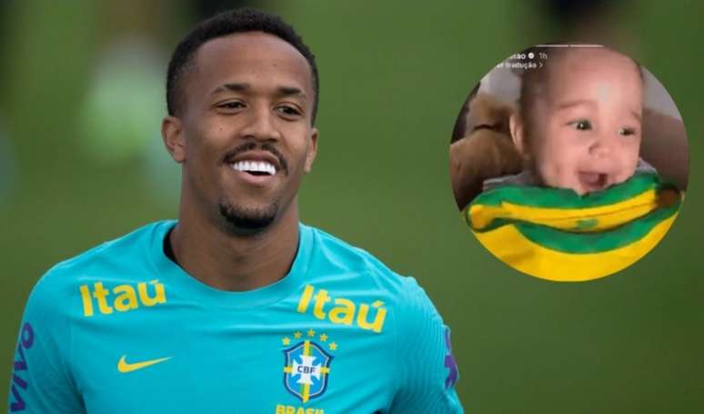 Éder Militão comemora vitória do Brasil com a filha.