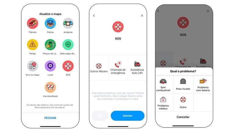 Waze permite fazer chamadas de emerg&ecirc;ncia e pedir ajuda de outros motoristas.