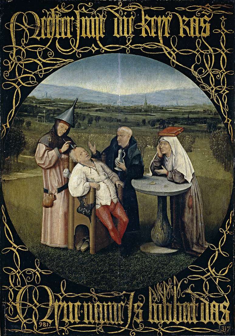 'A Extração da Pedra da Loucura', de Hieronymus Bosch: perfuração do crânio chegou a ser praticada na Europa com base na crença de que livraria o corpo de maus espíritos