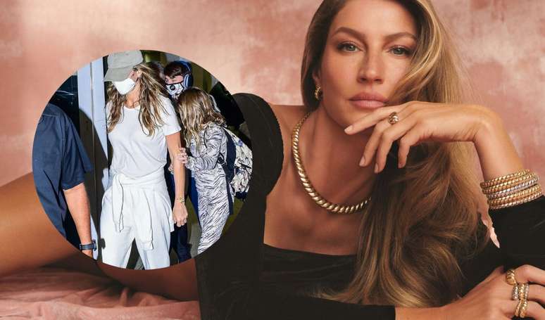 Flagra! Gisele B&uuml;ndchen chega ao Brasil com os filhos e aerolook comfy chama aten&ccedil;&atilde;o. Aos detalhes!.