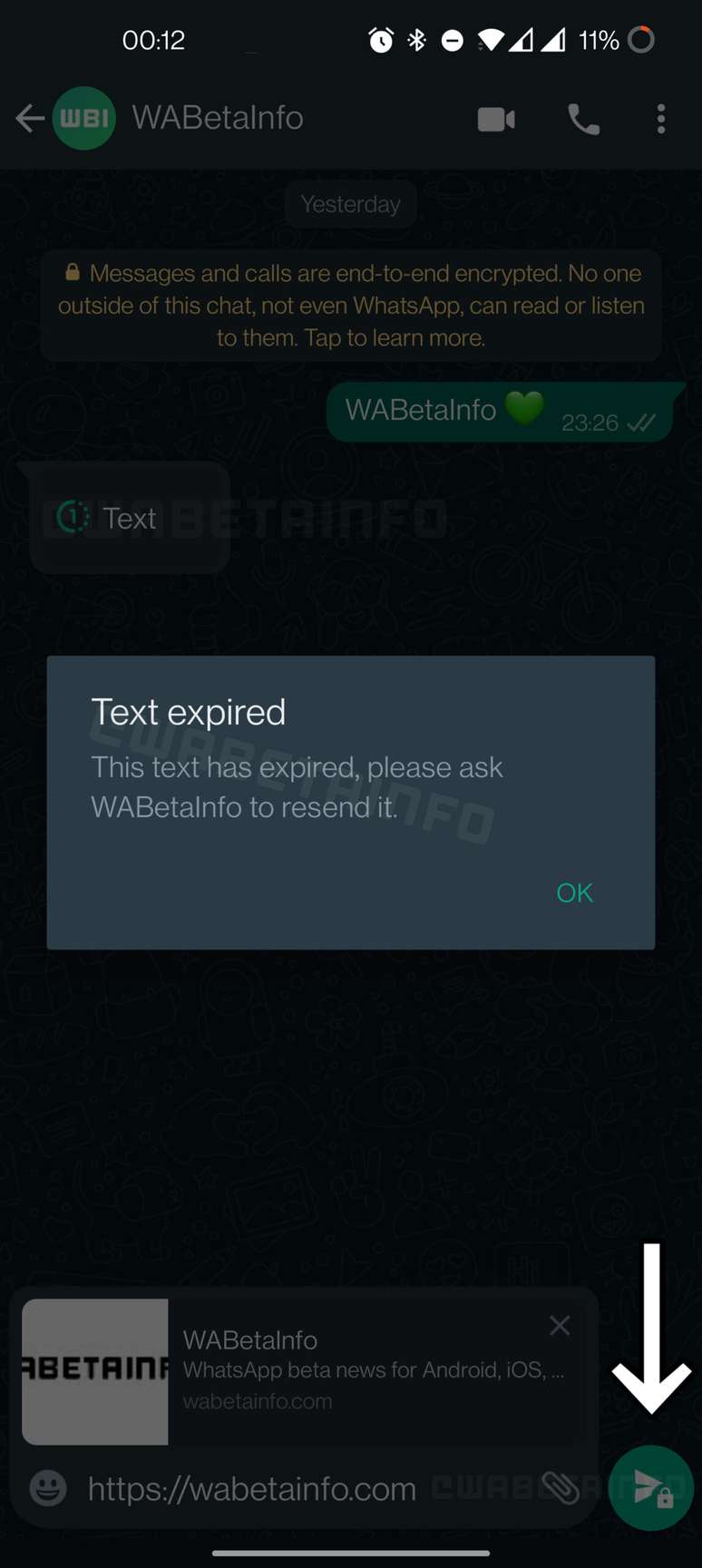 Botão com cadeado aparece para identificar que a mensagem de texto terá visualização única