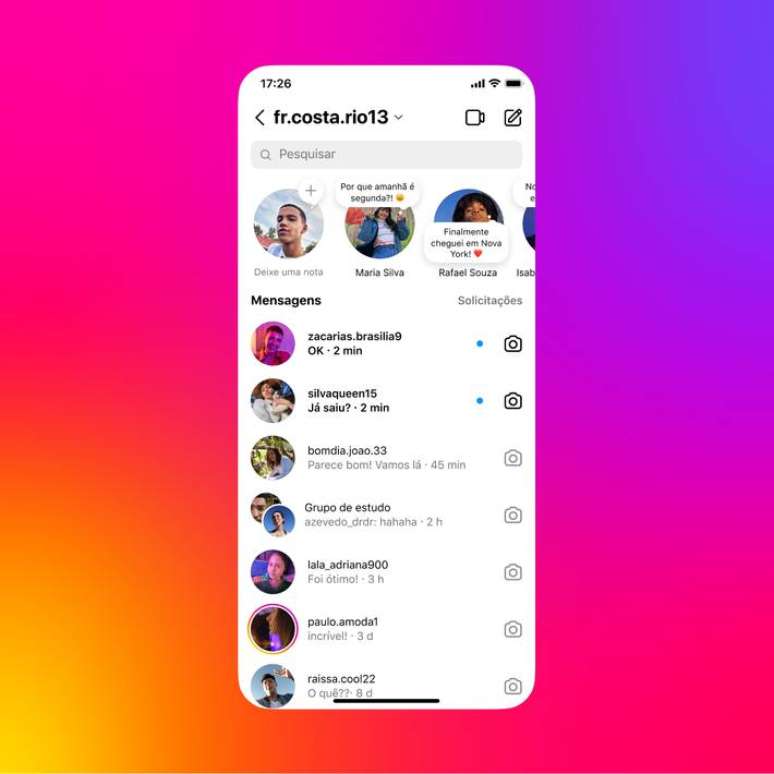 Instagram criou recurso de mensagens curtas que expiram em 24 horas, batizado de "Notas na DM"