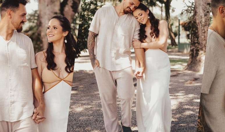 Vestido de noiva minimalista e com recortes: look de Bia, neta de Lula, &eacute; perfeito para casamento no ver&atilde;o!.