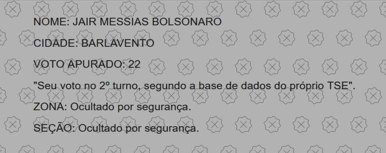 Site com a alega&ccedil;&atilde;o falsa de que revela votos de eleitores mostra domic&iacute;lio eleitoral de Jair Bolsonaro em Barlavento, embora seja no Rio de Janeiro