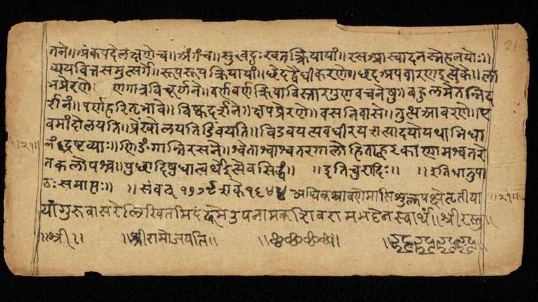 O estudante usou uma página de um exemplar do século 18 de um texto em sânscrito de Panini para ajudar a provar sua teoria