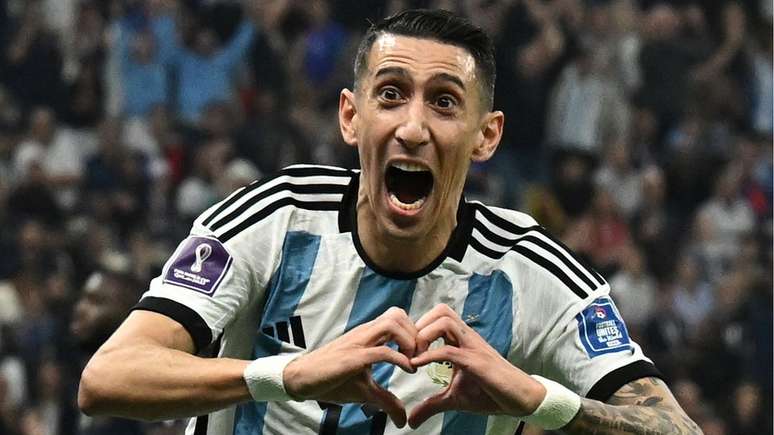 Di Mar&iacute;a comemora o segundo gol da Argentina na final da Copa do Mundo de 2022