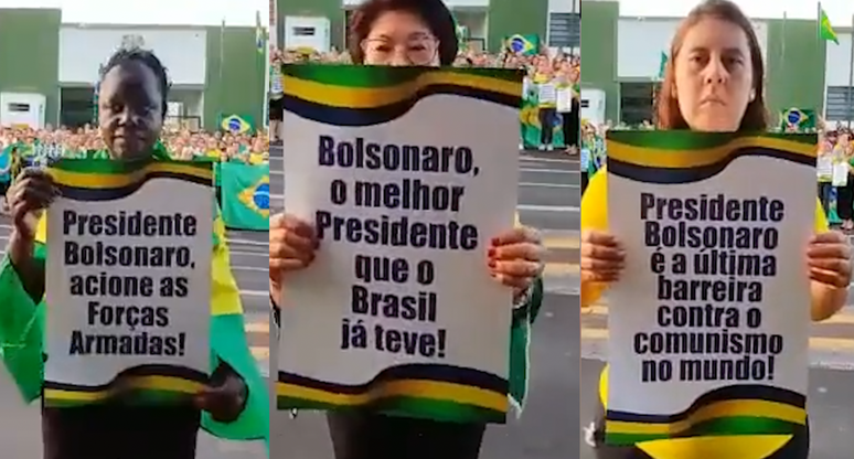Bolsonaristas fazem 'procissão' em frente a quartel com cartazes pedindo que Bolsonaro dê um golpe