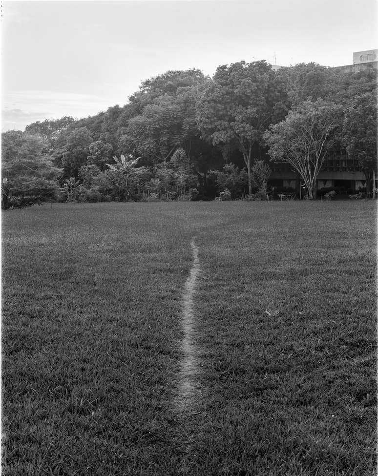 Caminho cruza o gramado da quadra residencial 207 norte