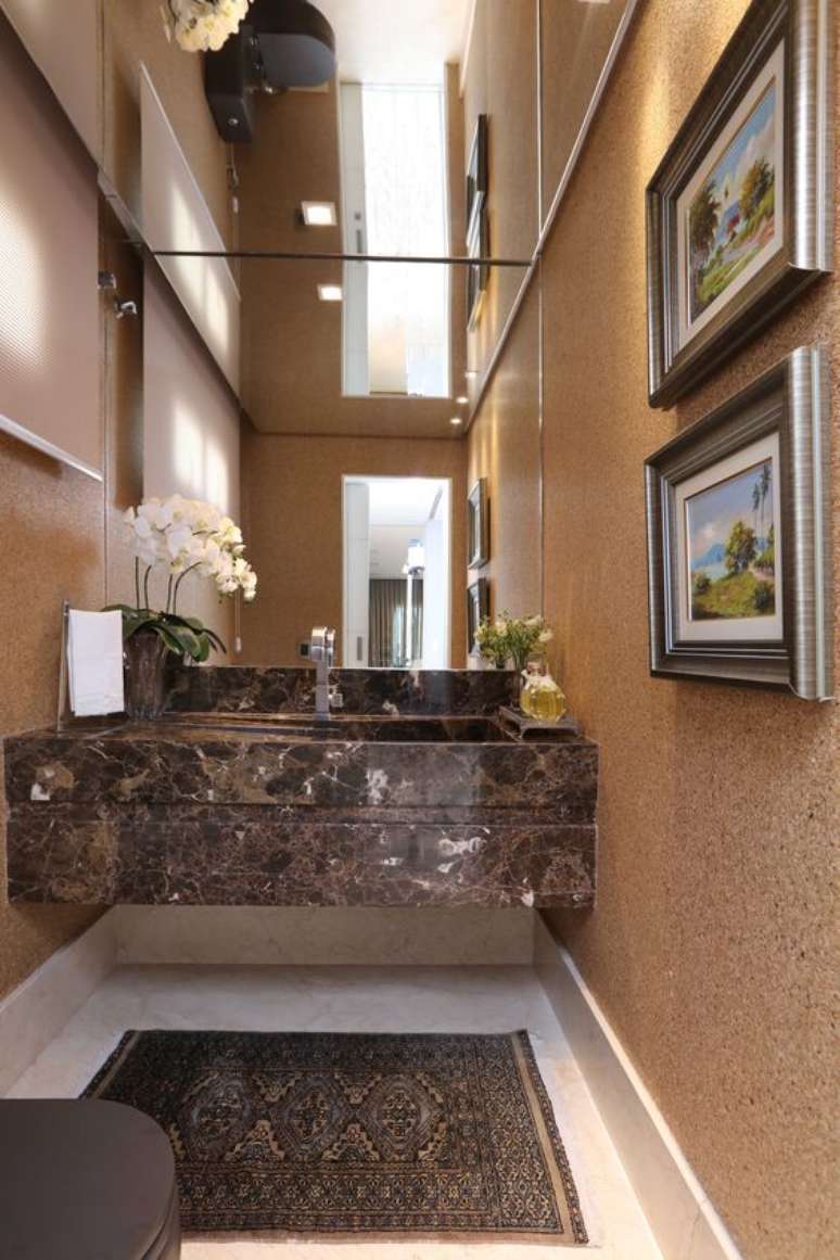 2. M&aacute;rmore marrom no lavabo chique &ndash; Foto Raquel Fechine E Sara Viana