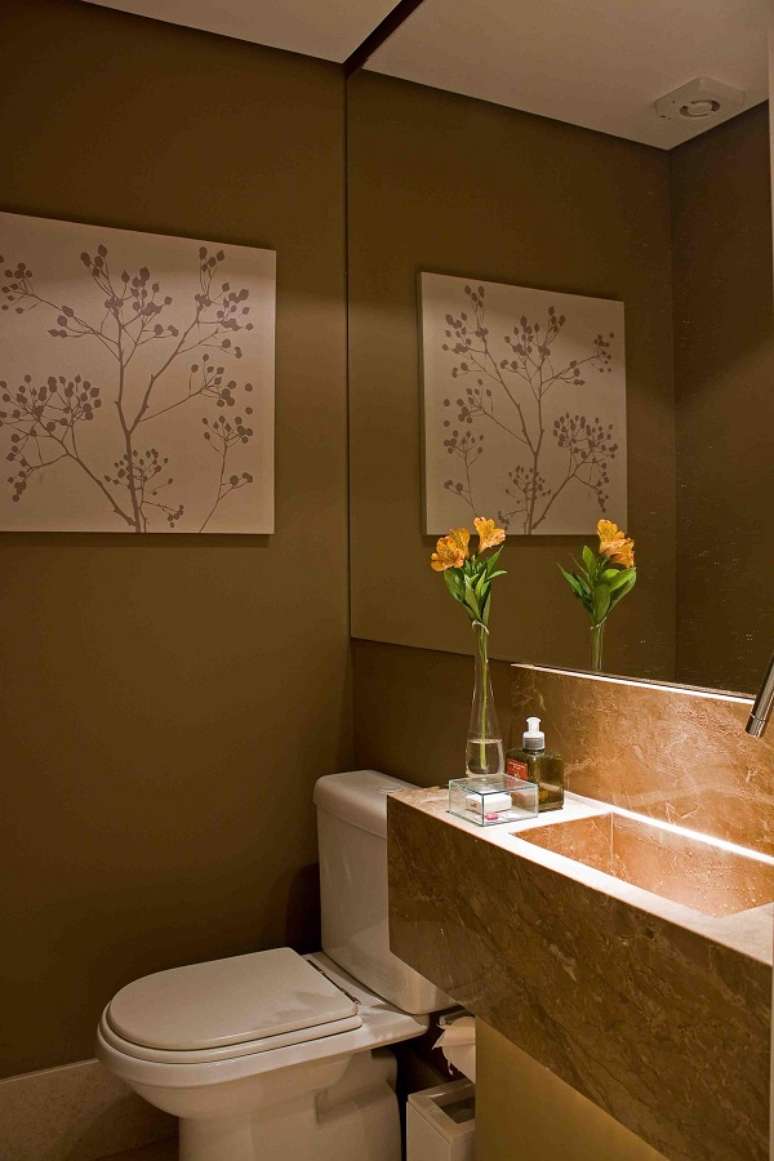 5. Pia de banheiro de m&aacute;rmore marrom &ndash; Foto Karen Pisacane