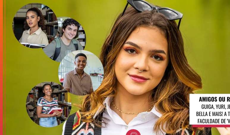 Na novela 'Vai na Fé', Guiga (Mel Maia) é estudante de Direito na faculdade onde estudam também Jenifer (Bella Campos) e Yuri (Jean Paulo Campos) entre outros.