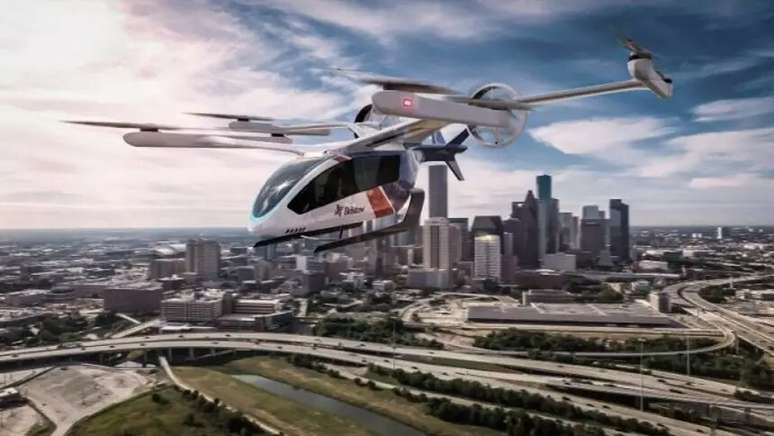 Carro voador (eVTOL) da startup Eve, da Embraer, com a Blade Air Mobility