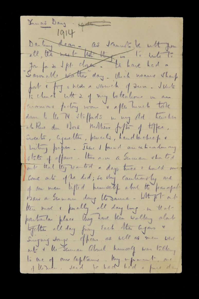 Uma carta escrita pelo General Walter Congreve para sua esposa contando sobre a Trégua de Natal de 1914.