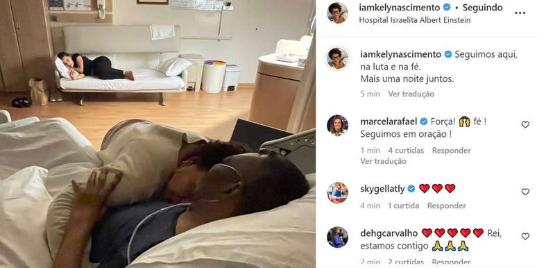 Kely Nascimento, filha de Pelé, publicou foto ao lado do pai que teve piora clínica e está internado desde o dia 29 de novembro