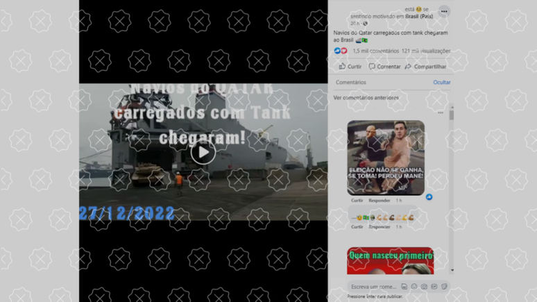Posts usam vídeo de embarcação americana descarregando tanque na Holanda para sugerir que o Qatar ajudaria Bolsonaro em um golpe de Estado no Brasil