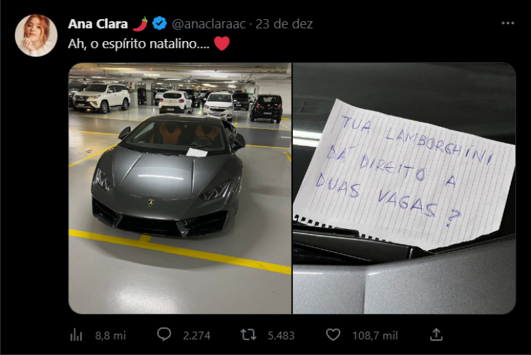 Twitter de Ana Clara: escrachando o dono de um Lamborghini