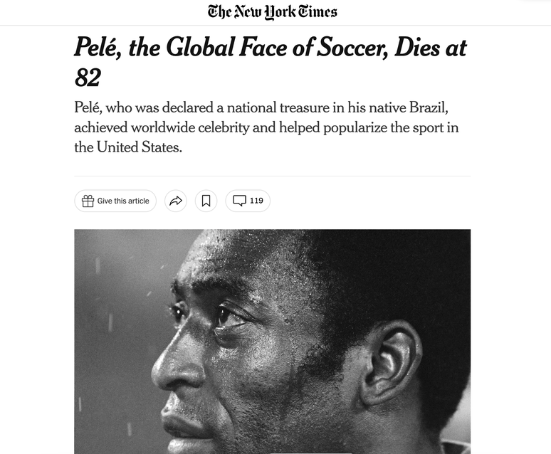 The New York Times noticia morte de Pelé