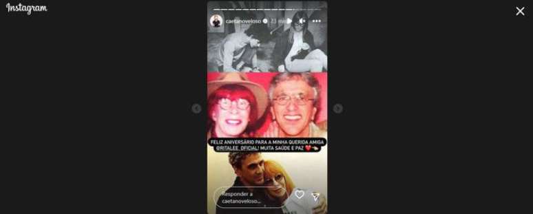 Caetano Veloso publicou um story no Instagram em homenagem aos 75 anos de Rita Lee