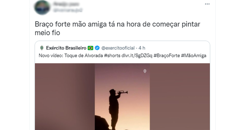 Comentário feito em tom de chacota em publicação do Exército no Twitter