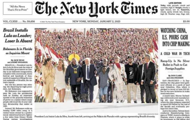 Capa do jornal The New York Times desta segunda-feira, 2