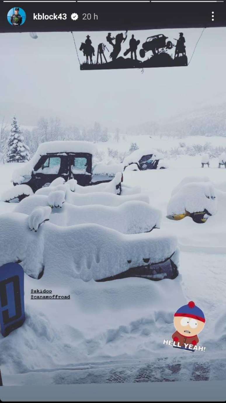 O último post de Ken Block mostrou que o local em que ele estava tinha bastante neve acumulada.