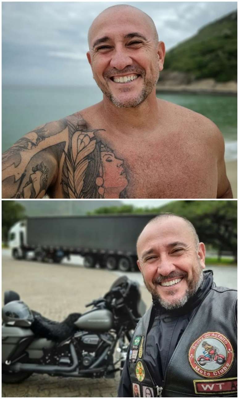 Cadê o terno? Fora da TV, o tatuado William Travassos gosta de curtir a natureza e viajar com sua moto