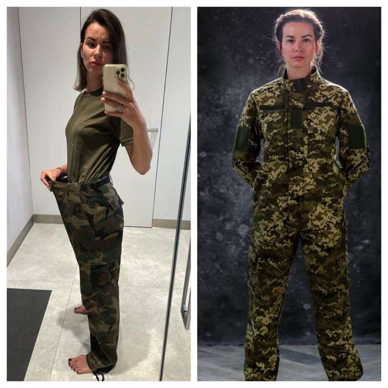 Na maioria das vezes mulheres t&ecirc;m que usar uniformes masculinos (esq.) - uniformes femininos, entretanto, est&atilde;o em desenvolvimento