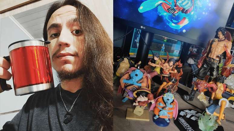 O streamer Alexandre Gaara exibe seus colecionáveis de One Piece