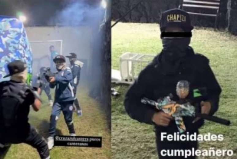 Nas fotos, as crianças aparecem usando bonés com as letras JGL, iniciais do narcotraficante, fundador do Cartel de Sinaloa (Foto: Reprodução)