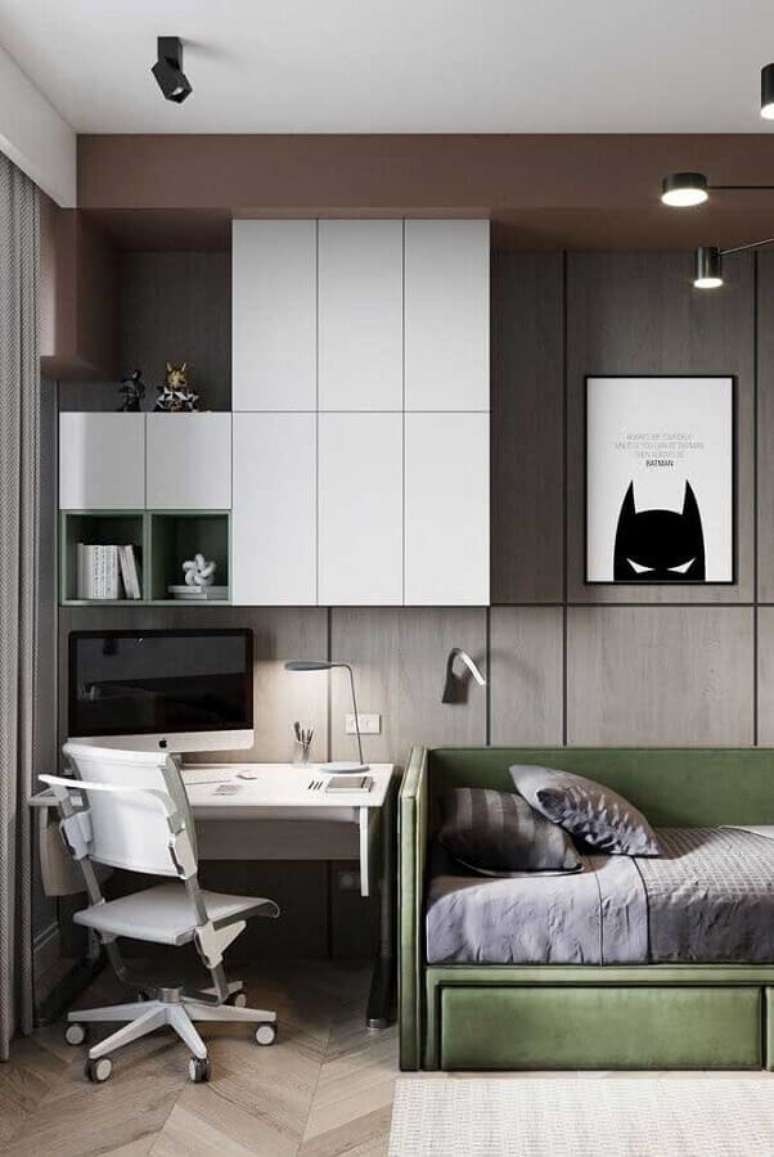 7. Decora&ccedil;&atilde;o de cantinho de estudo simples no quarto moderno &ndash; Foto: Houzz