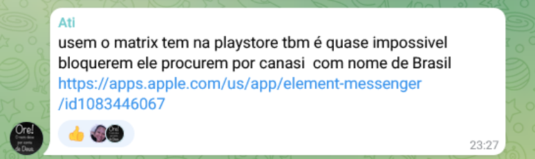 Reprodução de grupo do Telegram