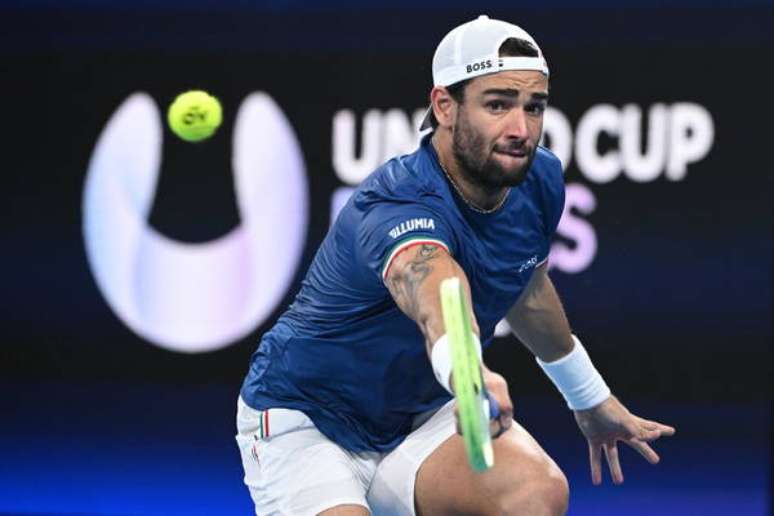 Berrettini durante sua partida contra Tsitsipas na United Cup