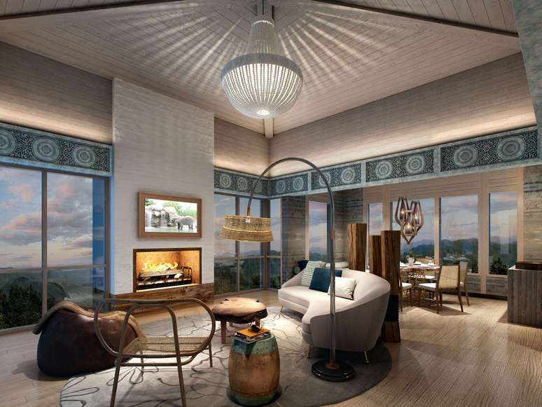 A mob&iacute;lia do Westin Rishikesh representa diferentes elementos da natureza.