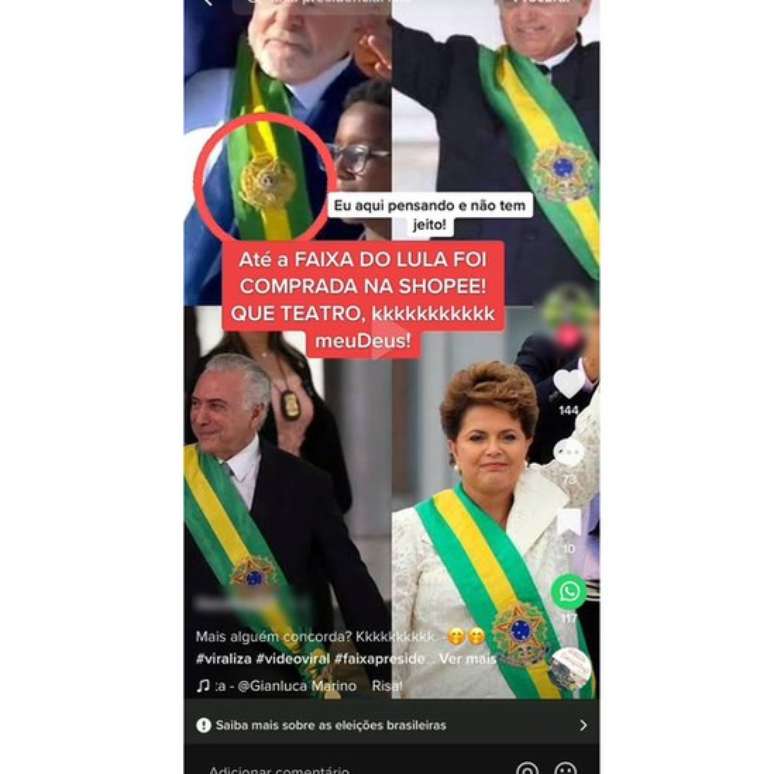 Postagem divulga teoria falsa de que faixa usada pelo presidente na cerimônia foi fraudada