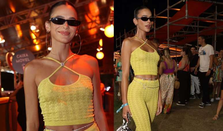 Bruna Marquezine valorizou o corpo em um look justinho.