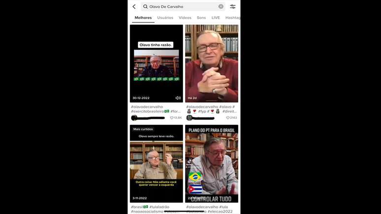 Vídeo em que Olavo de Carvalho incitava tomar grêmios de faculdade, redações de jornal, sindicatos e igrejas aparecia em primeiro na busca do TikTok