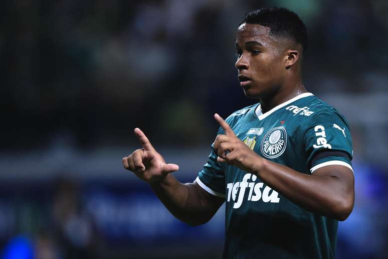 Endrick durante partida do Palmeiras contra o São Bento